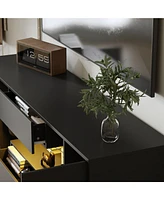 Tv stand with two doors, two drawers, media console with light strip, black wooden entertainment center