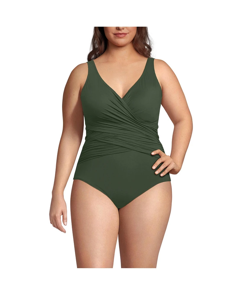 Lands' End Plus Slender Suit Wrap One Piece Swimsuit