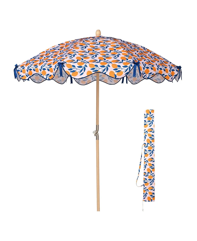 LAGarden Our Beach Portable Umbrella for Sand Beech Wood Pole Carry Bag with Printed Lemon Tree Cute Garden Parasol