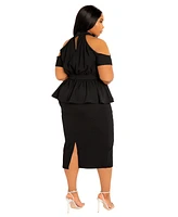 Buxom Couture Plus Cut-out Shoulder Peplum Midi Dress