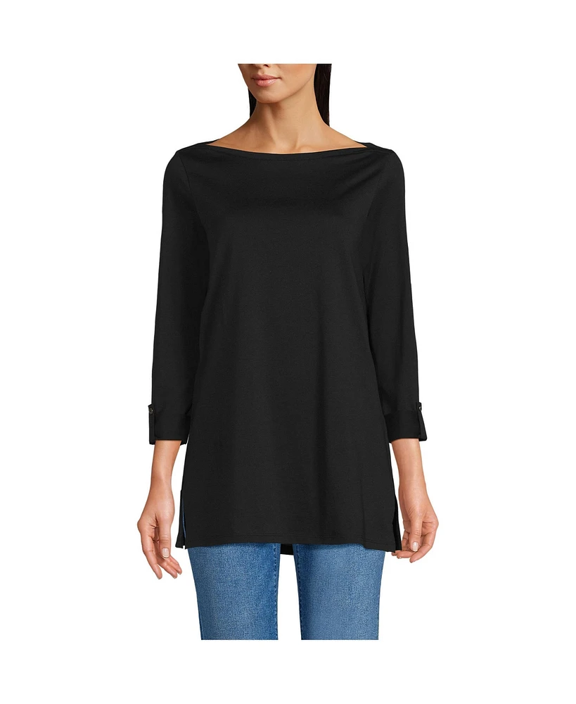 Lands' End Petite Supima Cotton Adjustable 3/4 Sleeve Boatneck Tunic