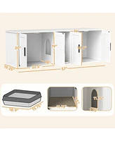 PawHut Cat Litter Box Enclosure, Litter Box Furniture with Scratching Mat