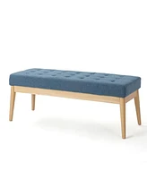 Mid Century Modern Upholstered Bench with Button Tufting and Birch Wood Legs for Dining Room, Hallway, or Office-The Pop Home