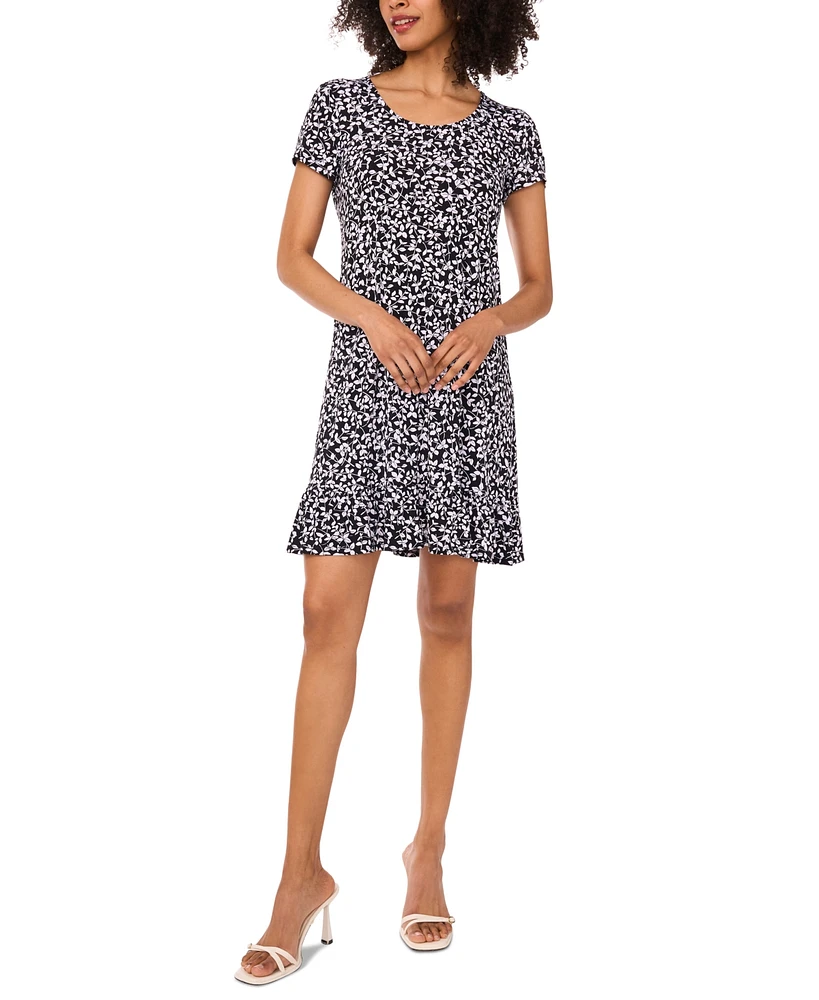 Msk Women's Vine-Print Short-Sleeve Shift Dress