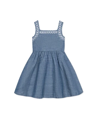 Hope & Henry Little Girls Organic Sleeveless Chambray Sundress with Embroidery