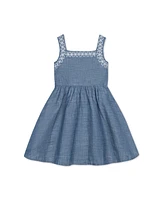 Hope & Henry Little Girls Organic Sleeveless Chambray Sundress with Embroidery