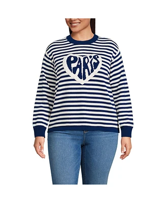 Lands' End Plus Drifter Jacquard Crew Neck Sweater