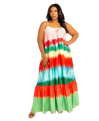 Buxom Couture Plus Size Ombre Stripe Voluminous Maxi Dress