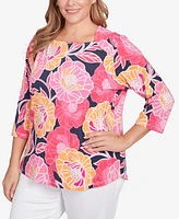 Ruby Rd. Plus Size Bold Poppies Envelope Neck Top