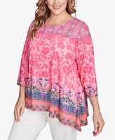 Ruby Rd. Plus Floral Ombre Border Sublimation Knit Top