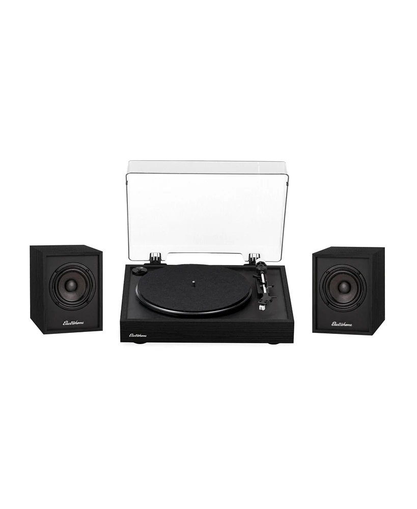 Electrohome Montrose, Upgradable Vinyl Record Player with Huntley, Powered Bluetooth Bookshelf Speakers, 3" Driver, for Warm Natural Sound, Black