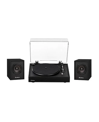 Electrohome Montrose, Upgradable Vinyl Record Player with Huntley, Powered Bluetooth Bookshelf Speakers, 3" Driver, for Warm Natural Sound, Black