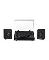 Electrohome Montrose, Upgradable Vinyl Record Player with Huntley, Powered Bluetooth Bookshelf Speakers, 3" Driver, for Warm Natural Sound, Black