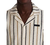 Karl Lagerfeld Paris Men's Short Sleeve Textured Striped Button-Front Camp Shirt