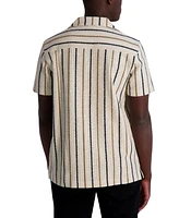 Karl Lagerfeld Paris Men's Short Sleeve Textured Striped Button-Front Camp Shirt