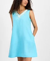 Charter Club Women's 100% Linen Embellished Mini Dress, Exclusively at Macy's