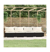 4 Seater Sofa with Cushions Black Poly Rattan