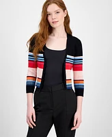 T Tahari Women's Striped V-Neck 3/4-Sleeve Button Cardigan