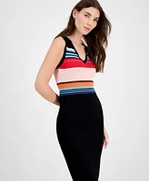 T Tahari Women's Ribbed Striped Bodycon Dress