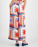 T Tahari Women's Printed Wide-Leg Pull-On Pants