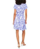 Msk Women's Floral-Print Short-Sleeve Belted Shirtdress