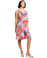 Jones New York Petite Printed Linen-Blend Trapeze Dress
