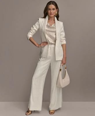 Donna Karan New York Womens Metallic Jacquard Blazer Wide Leg Pants