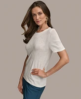 Donna Karan New York Women's Sequin Embellished Short-Sleeve Knit Top