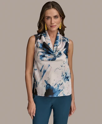 Donna Karan New York Women's Sleeveless Printed Cowlneck Top