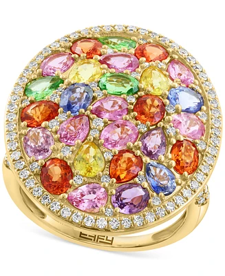 Effy Multi-Gemstone (5-1/6 ct. t.w.) & Diamond (1/2 ct. t.w.) Mixed Cut Halo Cluster Ring in 14k Gold