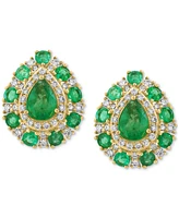 Effy Emerald (2-1/3 ct. t.w.) & Diamond (5/8 ct. t.w.) Pear Halo Stud Earrings in 14k Gold