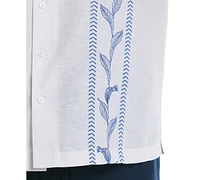 Cubavera Men's Big & Tall Classic-Fit Leaf Embroidered Panel Linen Blend Button-Down Camp Shirt