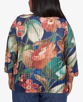 Alfred Dunner Plus Summer Solstice Dramatic Floral Top with Necklace