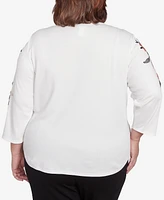 Alfred Dunner Plus Natural Instinct Earthy Floral Embroidered Textured Top