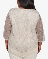 Alfred Dunner Plus Natural Instinct Popcorn Mesh Speckled Top with Necklace