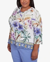 Alfred Dunner Plus Santa Fe Tropical Floral Border Top