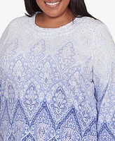 Alfred Dunner Plus Santa Fe Ombre Medallion Crew Neck Printed Top