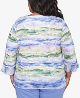 Alfred Dunner Plus Santa Fe Watercolor Biadere Striped Crew Neck Top