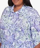 Alfred Dunner Plus Santa Fe Abstract Butterfly Collared Button Front Top