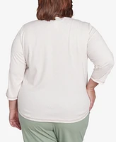 Alfred Dunner Plus Santa Fe Asymmetric Butterfly Floral Embroidered Top