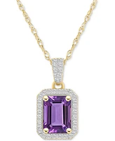 Garnet (1-7/8 ct. t.w.) & Lab-Created White Sapphire (1/5 Emerald-Cut Halo 18" Pendant Necklace 10k Yellow Gold (Also Citrine Amethy