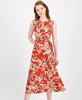 Kasper Printed Tie-Waist Midi Dress, Regular & Petite Sizes