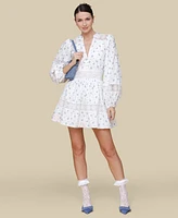 Avec Les Filles Women's Cotton Lace-Trim Floral-Print Mini Dress