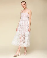 Avec Les Filles Women's Embroidered Beaded Mesh Dress