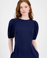 Connected Women's Puff-Sleeve Round-Neck Midi Dress