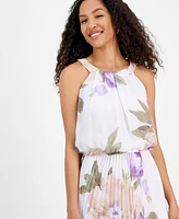 Robbie Bee Women's Floral Chiffon Halter Midi Dress