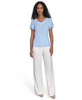 Calvin Klein Women's Solid V-Neck Flutter-Sleeve Top