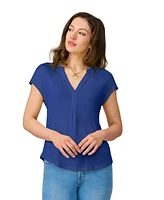 Cable & Gauge Women's Braided Crochet Trim Pleated Top