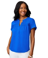 Cable & Gauge Women's Shirred Detail Short Sleeve Top