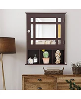 Gymax Mirrored Medicine Cabinet Bathroom Wall Mounted Storage W/Adjustable Shelf Brown